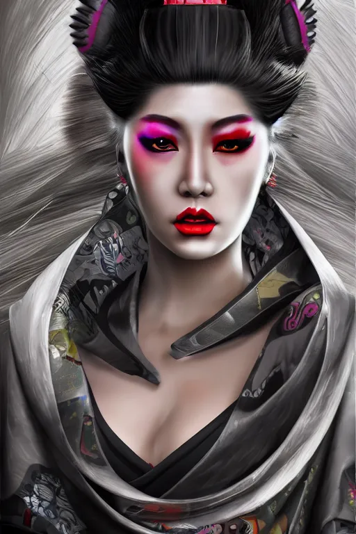 Image similar to agile geisha cyberpunk Dragon princess, digital art, 8k ,character ,realistic, portrait, hyperrealistic