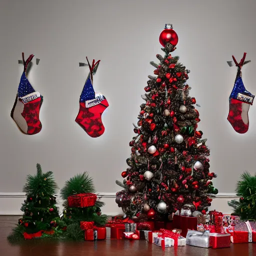 Prompt: a christmas tree with donald trump ornaments, photography, studio lighting, night, 4 5 mm lens, high resolution 8 k,