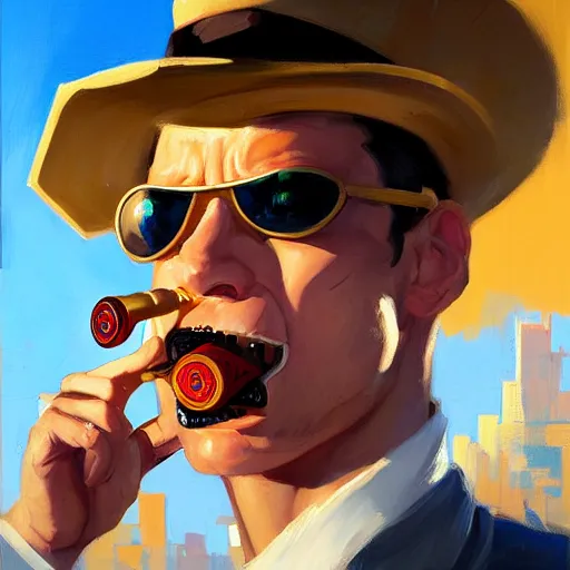 Image similar to greg manchess portrait painting of casino roulette with a mouth as overwatch character, medium shot, asymmetrical, profile picture, organic painting, sunny day, matte painting, bold shapes, hard edges, street art, trending on artstation, by huang guangjian and gil elvgren and sachin teng