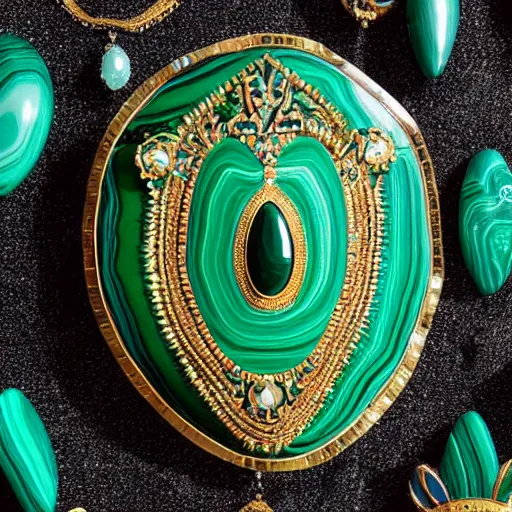 Image similar to photo of a malachite shield with jewels