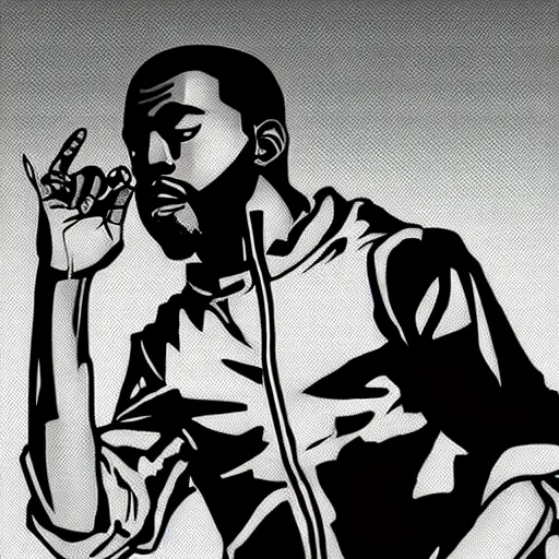 Image similar to manga panel of kanye west in the style of kentaro miura, 8 k, 4 k, masterpiece, trending on artstation