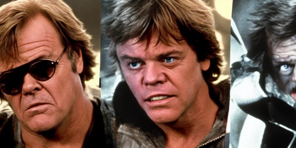 Image similar to Jack Nicholson plays Luke Skywalker and fights Darth Pikachu