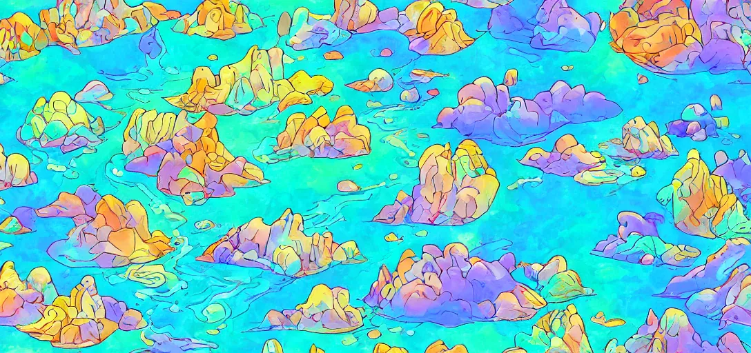 Prompt: colorful pattern of water in the style of ghibli, zelda, ponyo