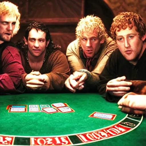 Prompt: the fellowship of the ring playing craps in las vegas