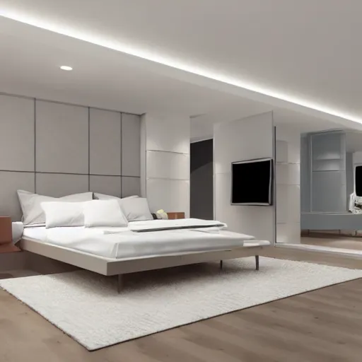Image similar to 3 d render of bedroom of the 2 0 5 0 s