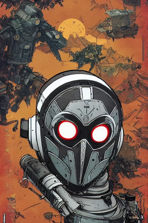 Image similar to robot ninja mask helmet borderland that looks like it is from Borderlands and by Feng Zhu and Loish and Laurie Greasley, Victo Ngai, Andreas Rocha, John Harris