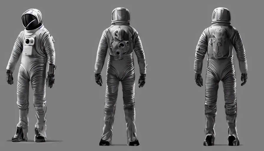 Image similar to character design space suit designed by apple, luxury, jama jurabaev, very long shot, brush hard, artstation, cgsociety, high quality, brush stroke