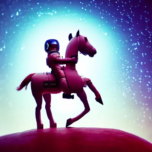 Prompt: photography of anthropomorphic horse men riding an astronaut back. from western by hiroyuki okiura and katsuhiro otomo and alejandro hodorovski style with many details by mike winkelmann and vincent di fate in sci - fi style. volumetric natural light photo on dsmc 3 system,