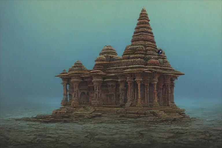 Image similar to photography of an archipelago of never seen before ancient indian temple. ofinspiring science fiction, intricate, elegant, uplifting, inspirational, highly detailed by beksinski and simon stalenhag