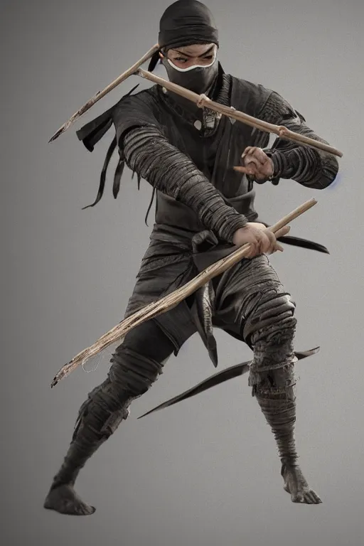 Image similar to ninja chop a bambu, ultra realistic, concept art, intricate details, highly detailed, photorealistic, octane render, 8 k