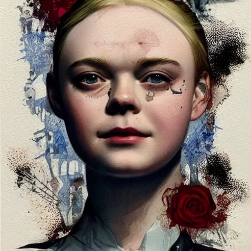 Prompt: Elle Fanning in the NBC series Hannibal picture by Sachin Teng, asymmetrical, dark vibes, Realistic Painting , Organic painting, Matte Painting, geometric shapes, hard edges, graffiti, street art:2 by Sachin Teng:4