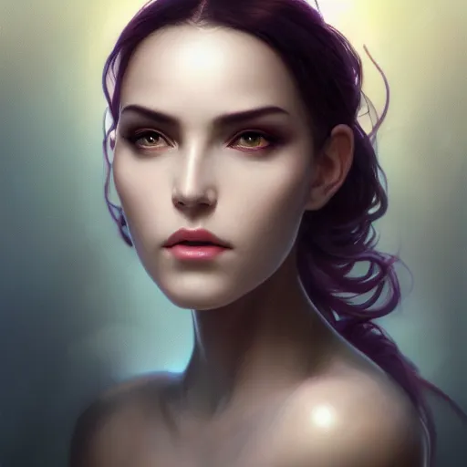 Image similar to perfectly - centered - portrait - photograph of an evil sinister goddess, the perfect human female specimen, intricate, elegant, super highly detailed, professional digital painting, artstation, concept art, smooth, sharp focus, no blur, no dof, extreme illustration, unreal engine 5, 8 k, art by artgerm and greg rutkowski and alphonse mucha loish and wlop