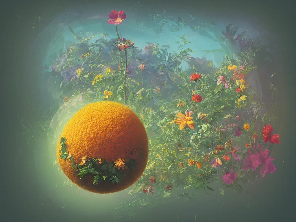 Image similar to sunlight study, the universe is a spheroid region 7 0 5 meters in diameter of kauai wildflowers, art nouveau, by rachel ruysch and ( ( ( ( ( lisa frank ) ) ) ) ), 8 k, sharp focus, octane render