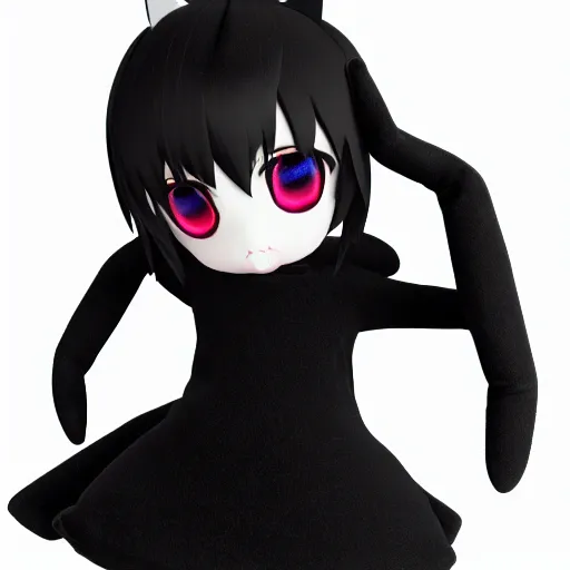 Image similar to cute fumo plush of a pure vantablack girl with a white glowing heart, lens flare, gothic regal, vray, sparks and liquid fire