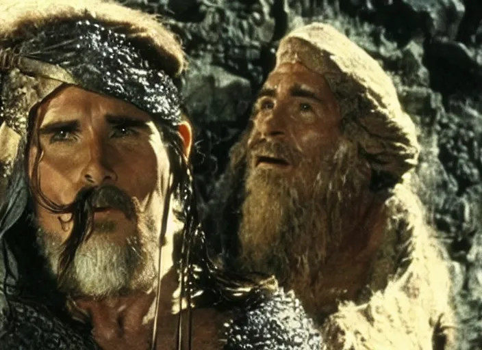 Image similar to film still of Christian Bale as Moses in The Ten Commandments 1956