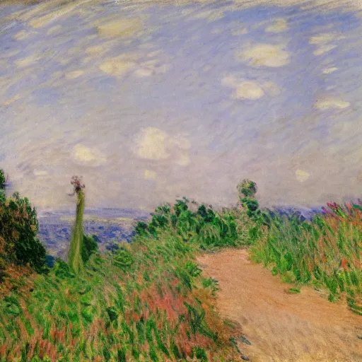 Prompt: two runners on a trail by monet