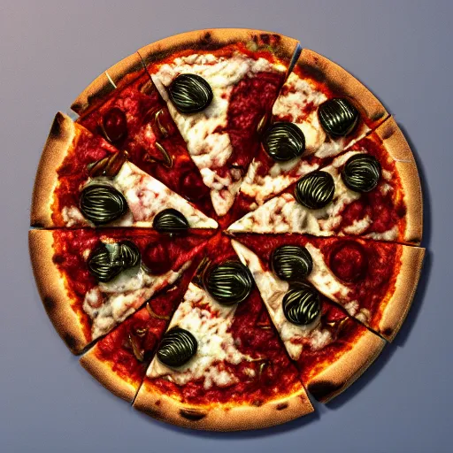 Image similar to crystallized pizza, render, unreal engine, octane, volumetric lightning, 8 k