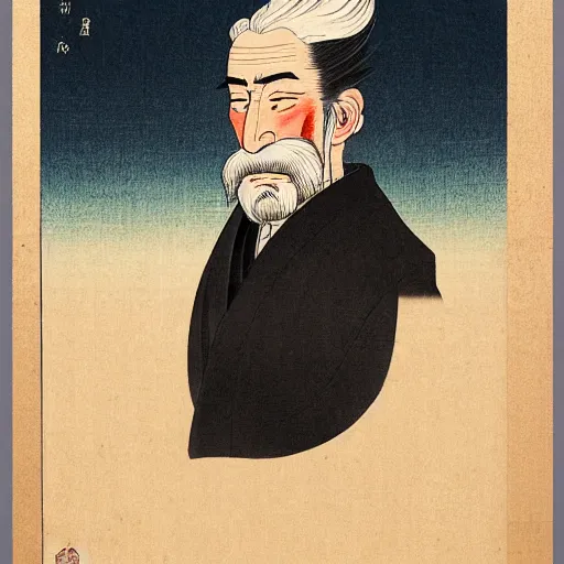 Image similar to ukiyo-e portrait of John Brown at Harpers Ferry, trending on artstation