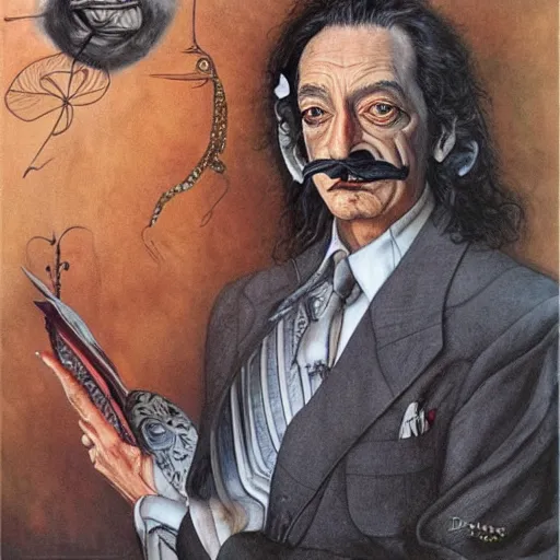 Prompt: portrait of Dali, artwork by Daniel Merriam,