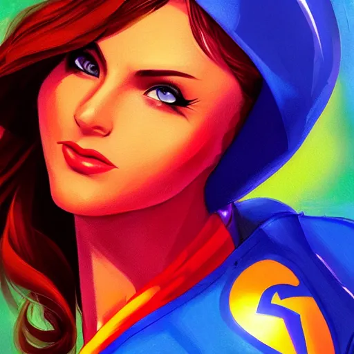 Image similar to Bright, colorful, realistic super hero dating sim single individual head shot cute female, backlighting, kodachrome, high contrast, highly detailed, sharp focus, digital painting, concept art, illustration, trending on artstation, comic book by Alex Ross cover art