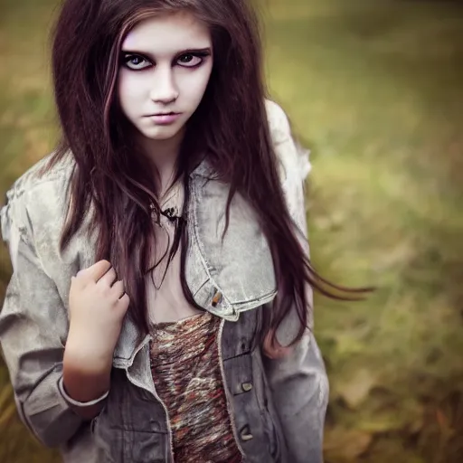 Prompt: portrait of a teenage girl dressed as a demigod with glowing gray eyes