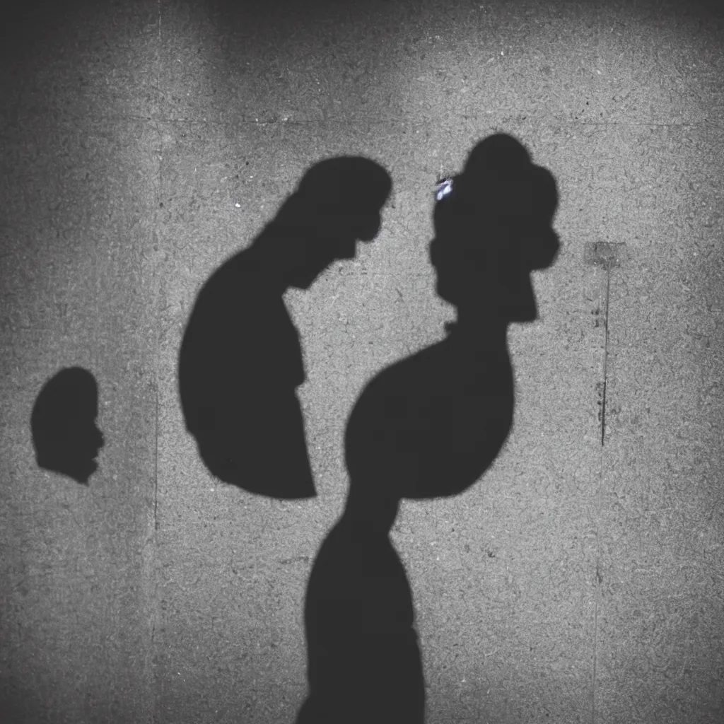 Image similar to portrait of a silhouette looking into a mirror in a decrepit bathroom