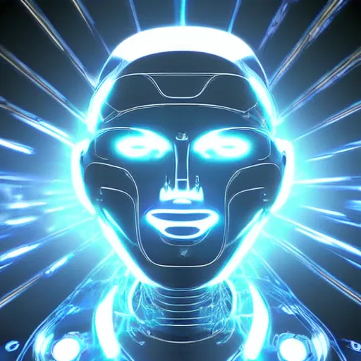 Prompt: cool futuristic ai profile picture lasers robots electric technology hologram