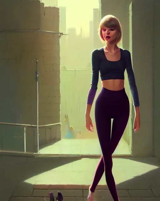 Prompt: highly detailed vfx portrait of, taylor swift in leggings by stephen bliss, chalk, unrealengine, greg rutkowski, loish, rhads, beeple, chalk, makoto shinkai and lois van baarle, ilya kuvshinov, rossdraws, tom bagshaw, basil gogos