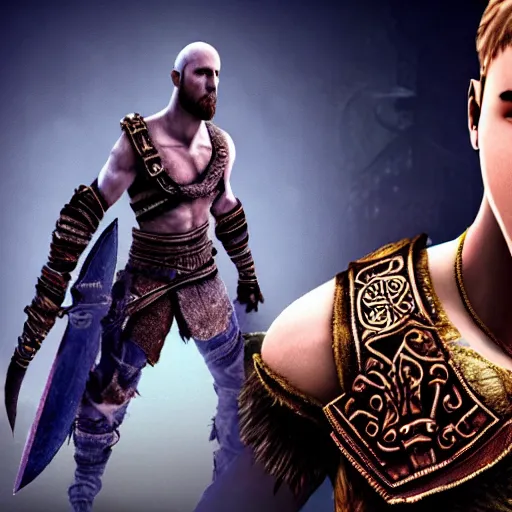 Prompt: justin bieber in the God of War game