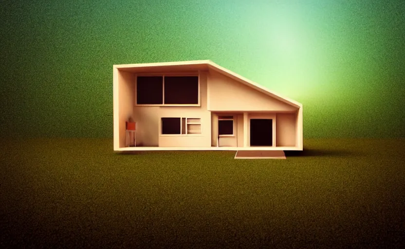 Prompt: one single stand alone huge hyperdetailed minimalist home, seen from the long distance, at night. in a wood made of paper and plastics. maximalist unexpected elements. free sky in plain natural warm tones. 8 x 1 6 k hd mixed media 3 d collage in the style of a childrenbook illustration in pastel tones. matte matte background. no frame hd