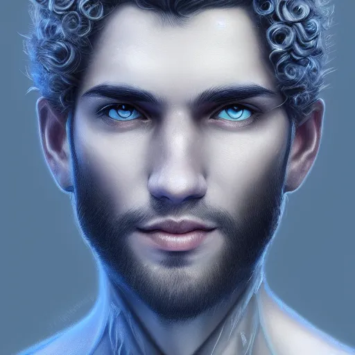 Image similar to award winning commission portrait of a man made of ice with curly hair,digital art,hyperdetailed,detailed fa e,ross tran,character design by charles bowater,deviantart,artstation,photorealistic,4k