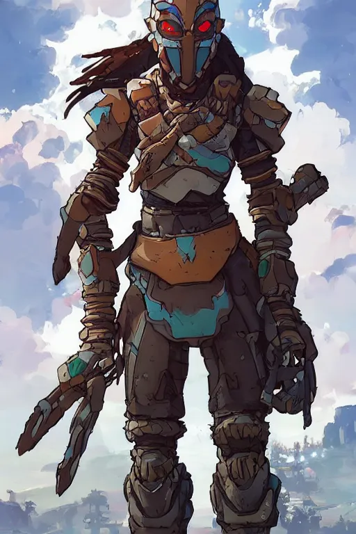 Image similar to combination suit armor aloy horizon forbidden west horizon zero dawn robot ninja mask helmet backpack tribal, art gta 5 comics, official fanart behance hd artstation by jesper ejsing, by rhads, makoto shinkai and lois van baarle, ilya kuvshinov, ossdraws radiating a glowing aura cgi rtx 2 0 2 2