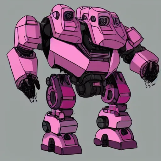 Prompt: concept art of an heavy fat warmech, pink and cute mech, looks lijke a gorilla, photoshop, trending on artstation by alex ichim and evan leep and salvatorre yazzie, # mechanical design, # mecha, # digital 2 d, # character design