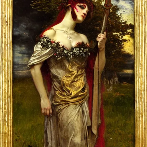 Image similar to persephone as goddess of death, by alfred stevens