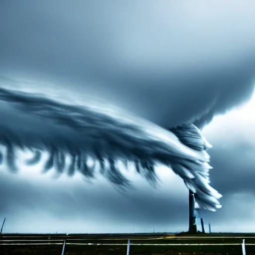 Image similar to a tornado!! made of seagulls, windy, cloudy, realistic reflections, cinematic lighting