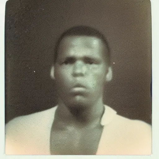 Image similar to face destructed after boxing, 1970 photography, grainy image vintage polaroid