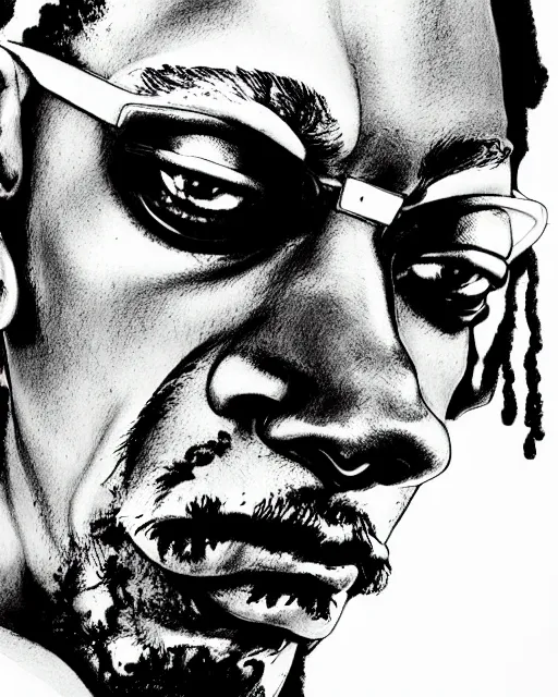 Image similar to portrait of snoop dogg, concept art, sumi - e style, intricate linework, artstation, trending, highly detailed, smooth, focus, art by yoji shinkawa,