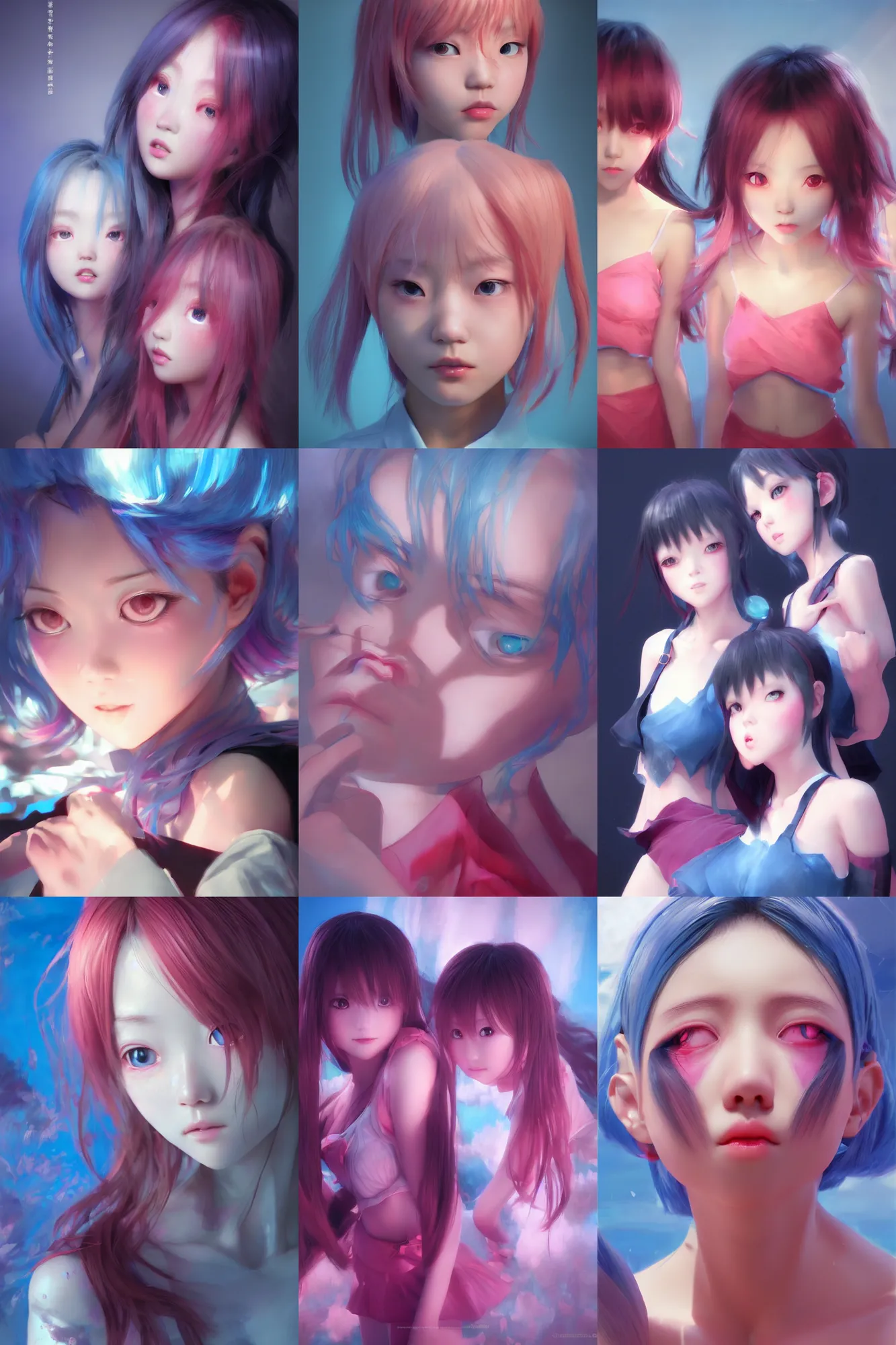 Prompt: 3d dark infrared octane render concept art by D. Jun, by Mo Xiang Tong Xiu, by Igarashi Daisuke, beauty portrait anime schoolgirls under dark pink and blue water refraction. cute face. dramatic light, trending on artstation, oil painting.