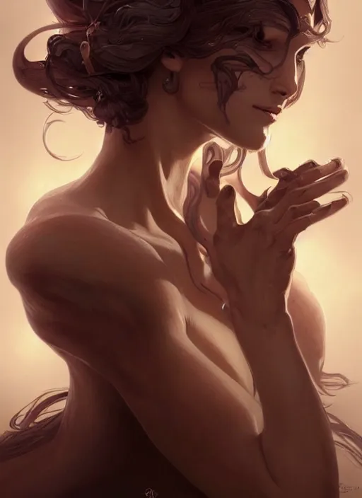 Image similar to a cute shadow elemental, with fingers, fantasy, intricate, elegant, highly detailed, digital painting, artstation, concept art, wallpaper, smooth, sharp focus, illustration, art by artgerm and greg rutkowski and alphonse mucha