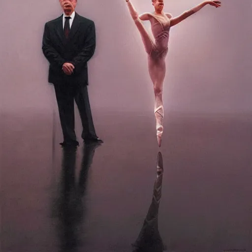 Image similar to vladimir putin in a ballerina outift, prima ballerina vladimir putin, stuning 3 d render, masterpiece, aura, dark, by donato giancola and greg rutkowski and wayne barlow and zdzisław beksinski, realistic face