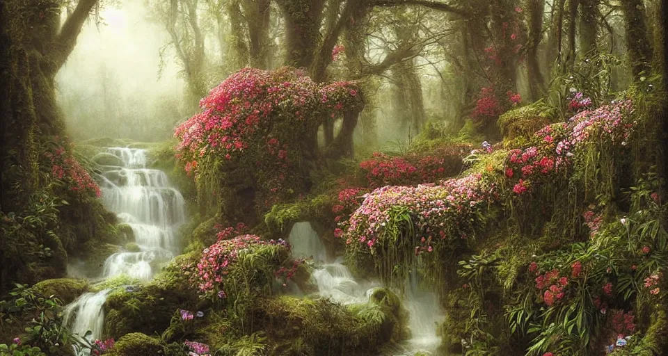 Image similar to dna, woman, ferdinand knab, breath - taking beautiful, streams, flowers, and mist, an aesthetically pleasing, dynamic, energetic, lively, complex, intricate, detailed, well - designed digital art, streams, flowers, and mist, early morning, light and shadow