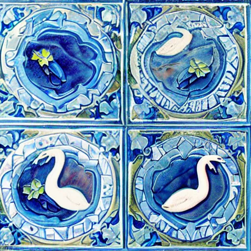 Image similar to beautiful detailed tile design depicting swans and waterlilies