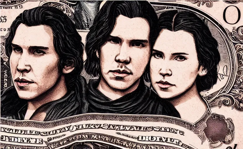 Image similar to reylo on a dollar bill