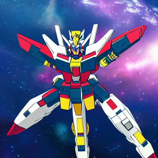 Prompt: Gundam flying through space