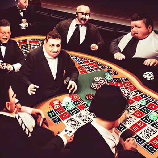 Image similar to fat mobster cats gambling at a poker table single light overhead photo