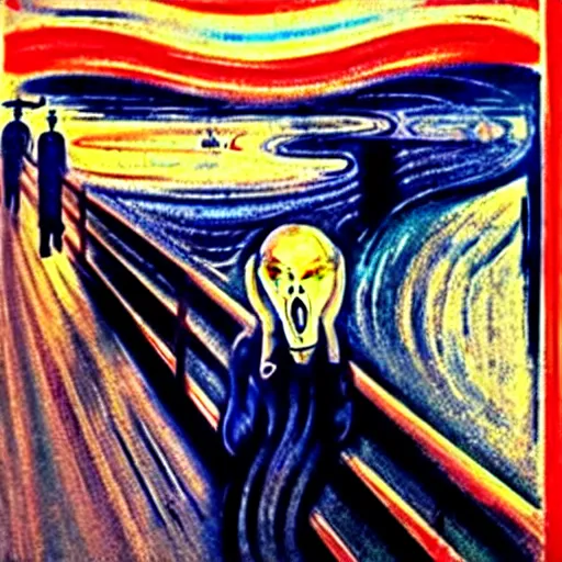 Image similar to the scream by edvard munch in the style of zdzislaw beksinski