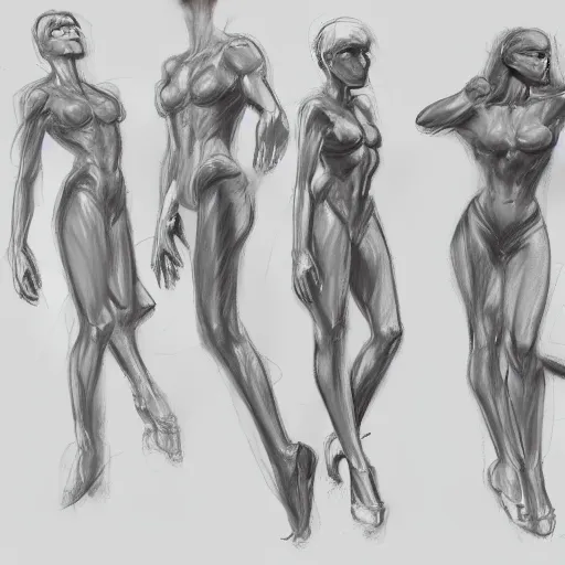 Prompt: posing reference sheet, digital sketch, many poses, gesture drawing, little detail, study,