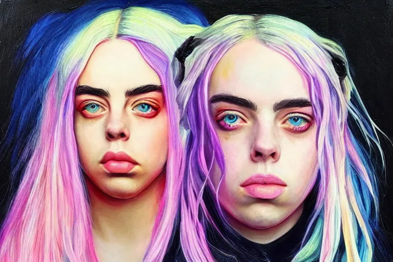 Prompt: billie eilish, fantasy, painting, ultra realistic!!!, clear weather, golden hour, sharp focus