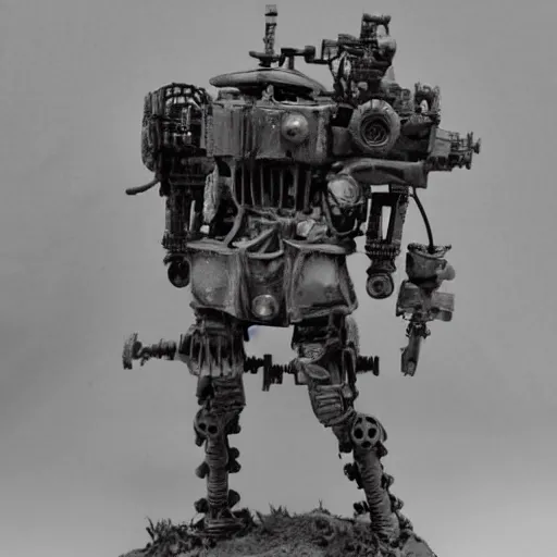 Prompt: world war one era mech, intricate, realistic, black and white