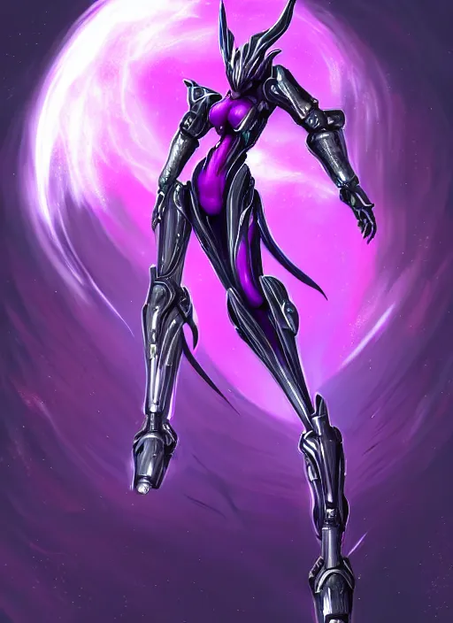 Image similar to cinematic close body, cosmic beautiful stunning giant robot mechan hot female dragon goddess, sharp sleek cyborg dragon head, sharp metal ears, smooth purple eyes, smooth fuschia skin, smooth silver armor, nebula sized, epic proportions, epic scale, macro furry, furry art, dragon art, goddess art, giantess art, warframe, warframe fanart, furaffinity, octane